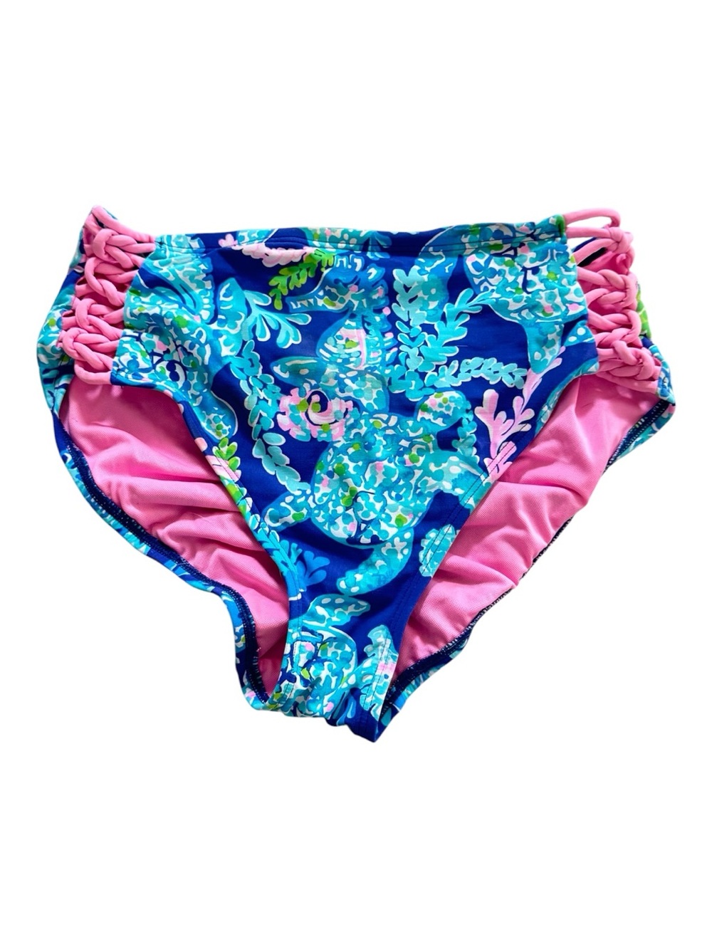 Lilly Pulitzer ruched bikini bottoms in the blue "Turtle Villa" print- Size 0